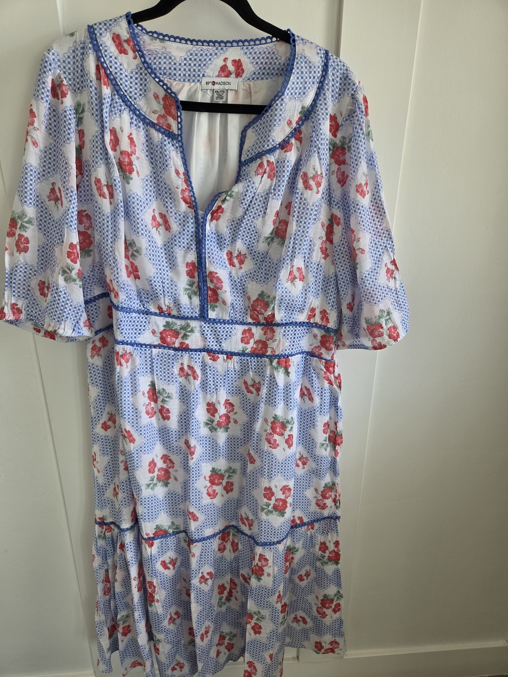 Madison Floral Tiered Summer Dress - Blue & Red